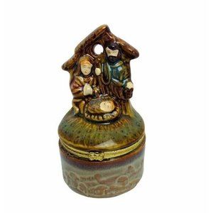 Greenbrier International Trinket Box Nativity Scene Hinged Jesus Christmas 4”